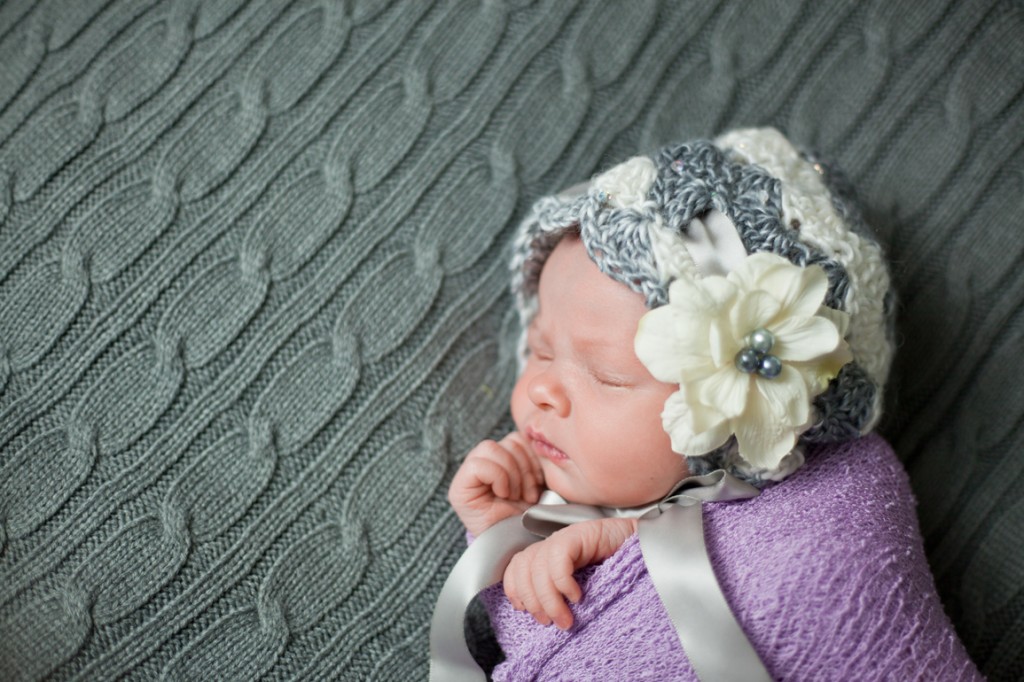 Newborn in lavender and gray